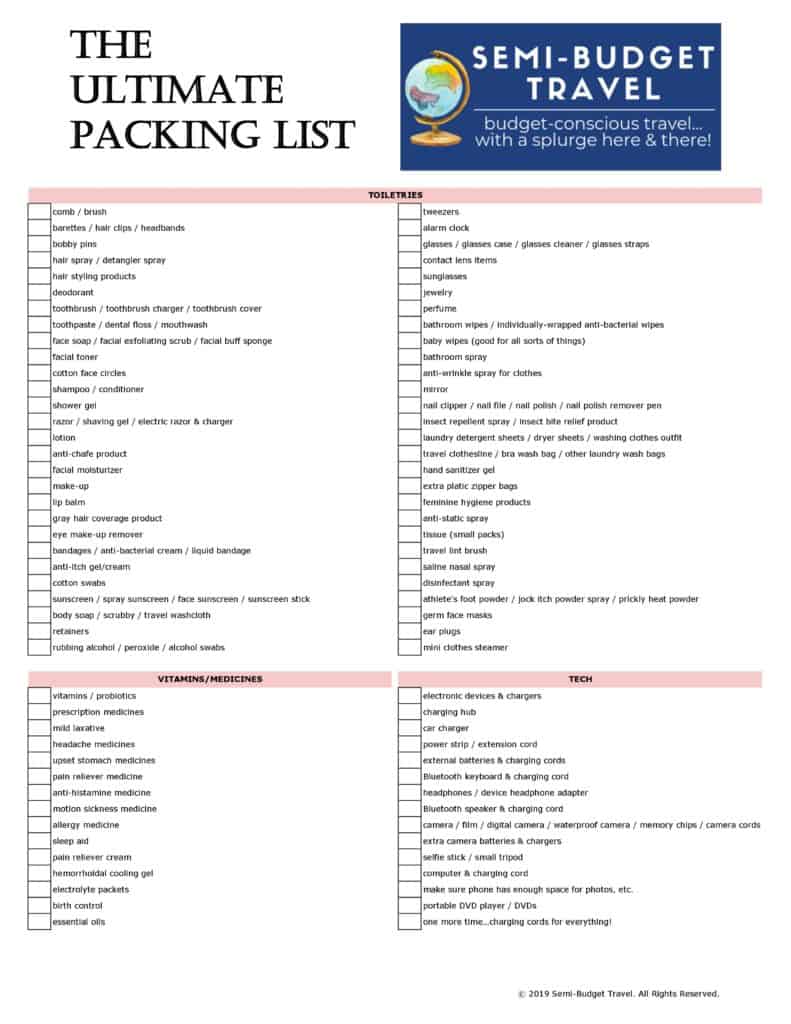 FREE Ultimate Packing List | Semi-Budget Travel®