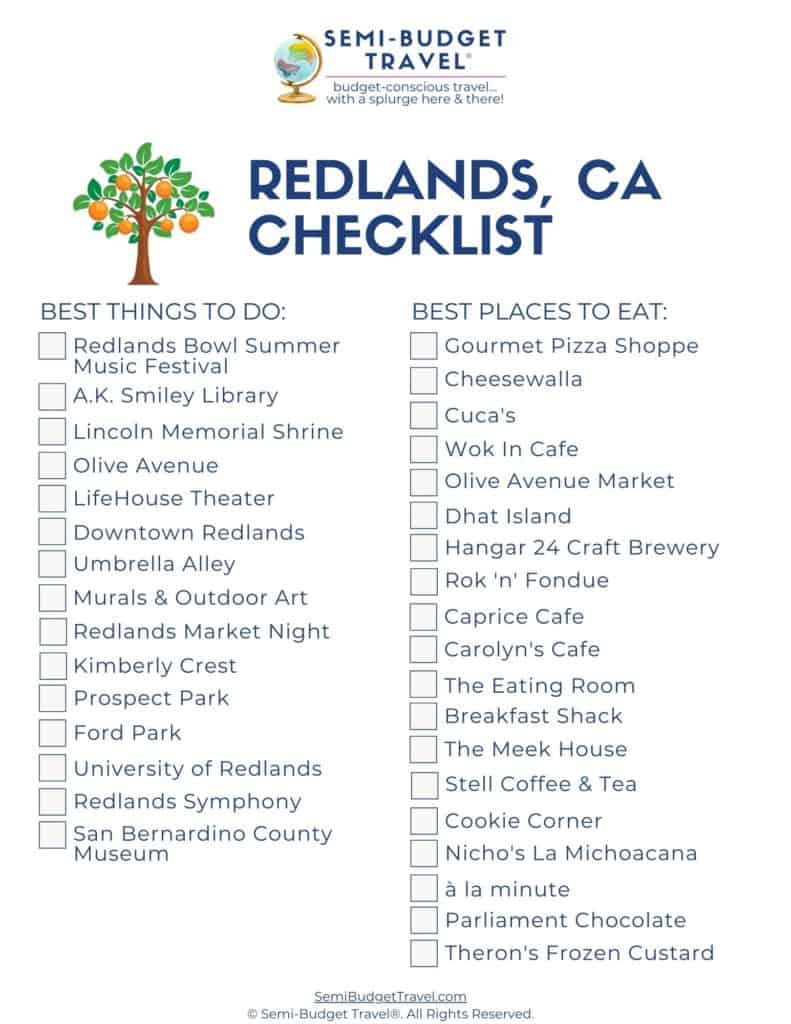 Redlands California Checklist