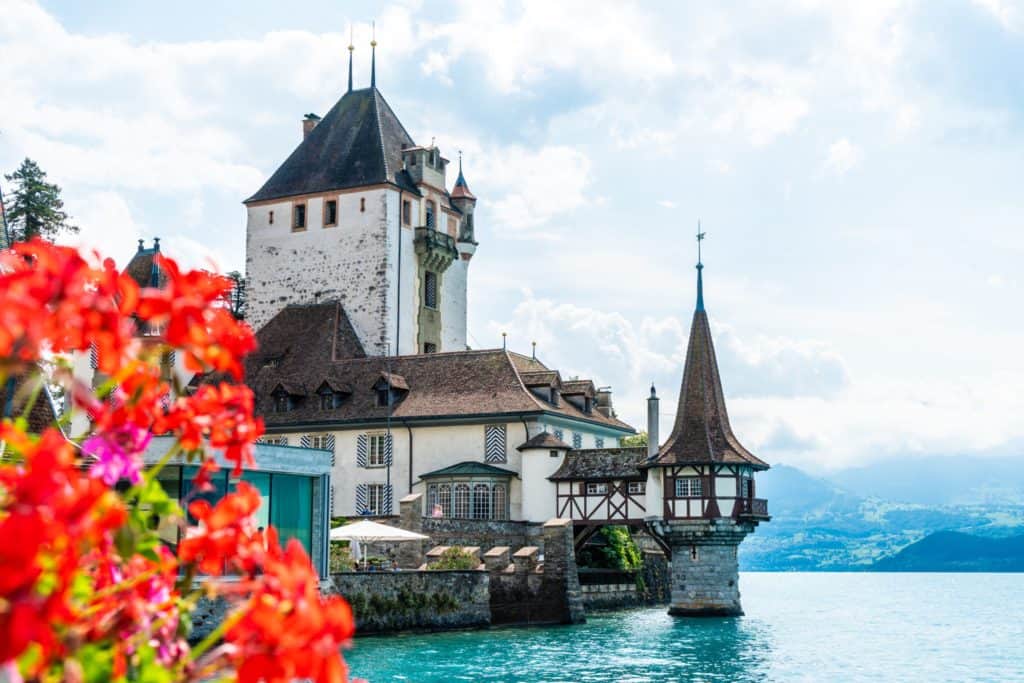 Oberhofen Castle on Lake Thun in Interlaken Switzerland